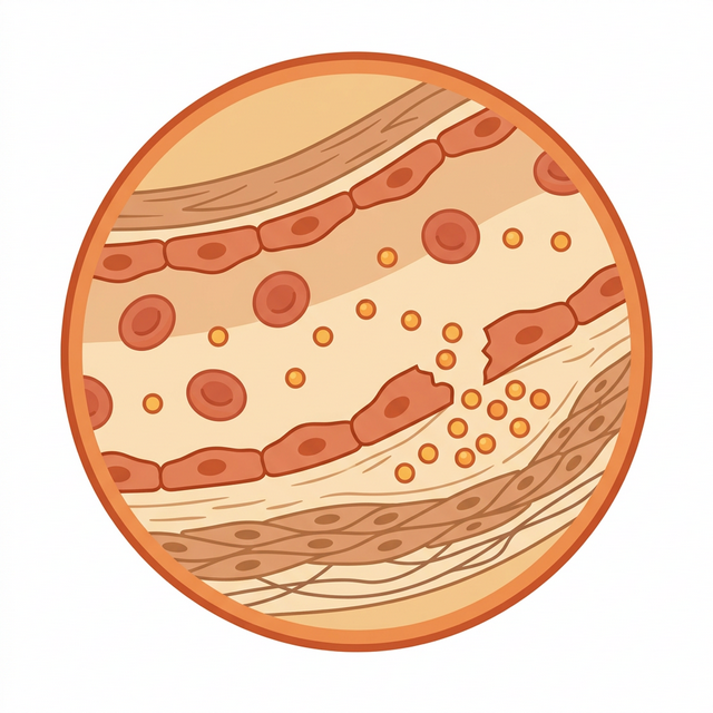 LDL particles penetrating vessel wall